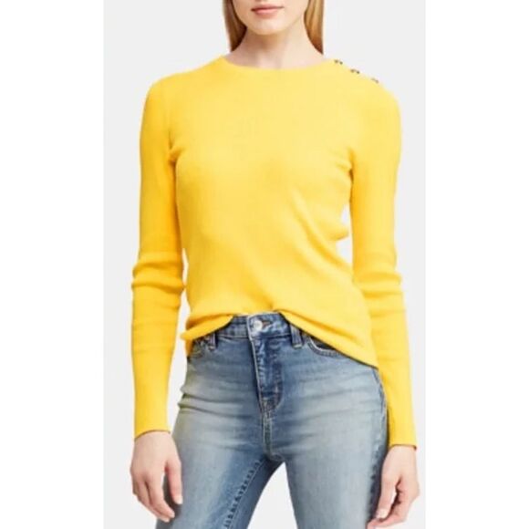 Lauren Ralph Lauren Ribbed Sweater Size XL Crewneck Gold Buttons - Picture 1 of 9